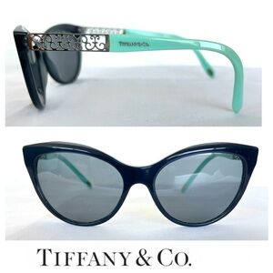 TIFFANY & CO TF TF4119 8191 Cat Eye Gray Lenses Black Blue Frames Sunglasses